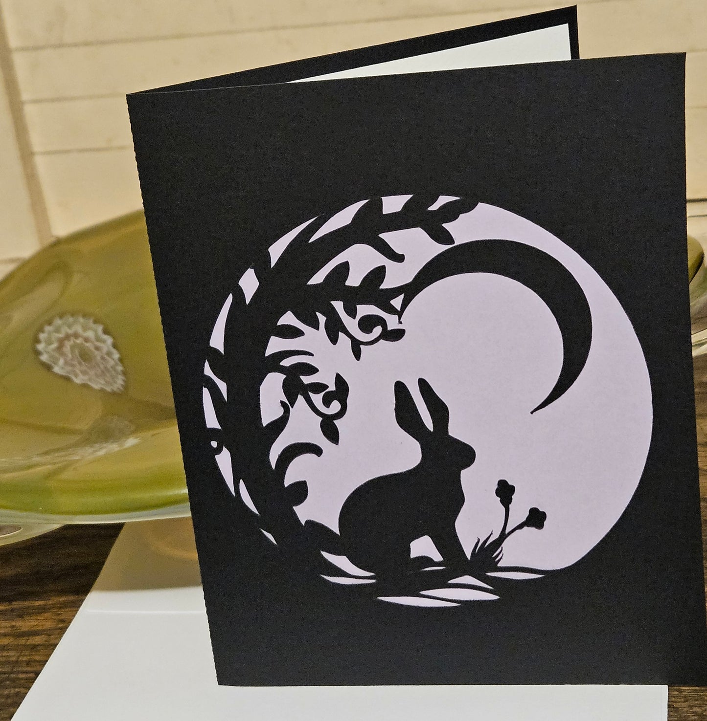 Bunny Under Crescent Moon Papercut Card