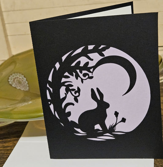 Bunny Under Crescent Moon Papercut Card
