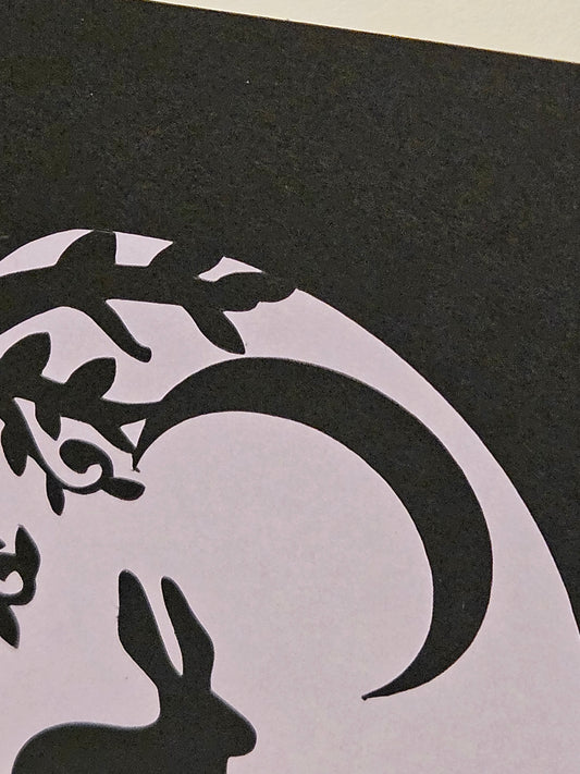 Bunny Under Crescent Moon Papercut Card