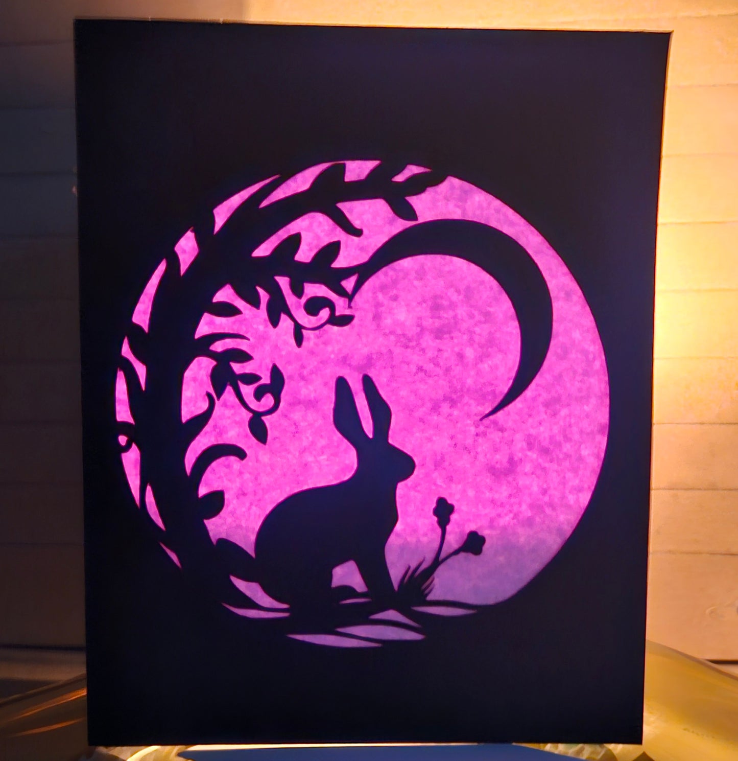 Bunny Under Crescent Moon Papercut Card