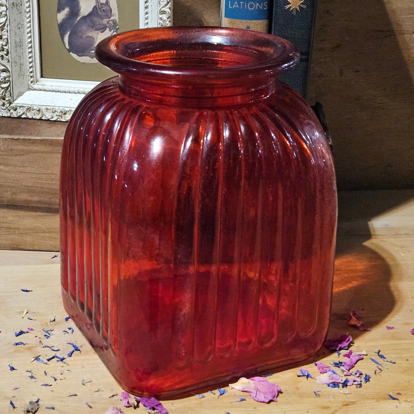 Vintage Cardinal Red Ribbed Bouquet Vase