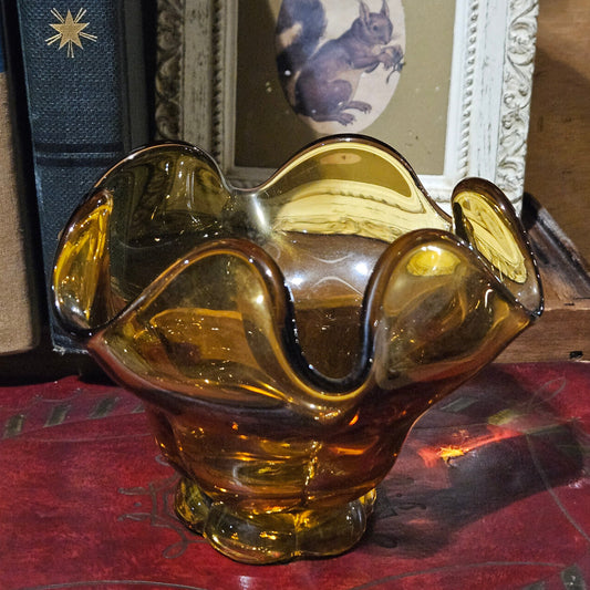 Antique Amber Gold Glass Sundae Bowl