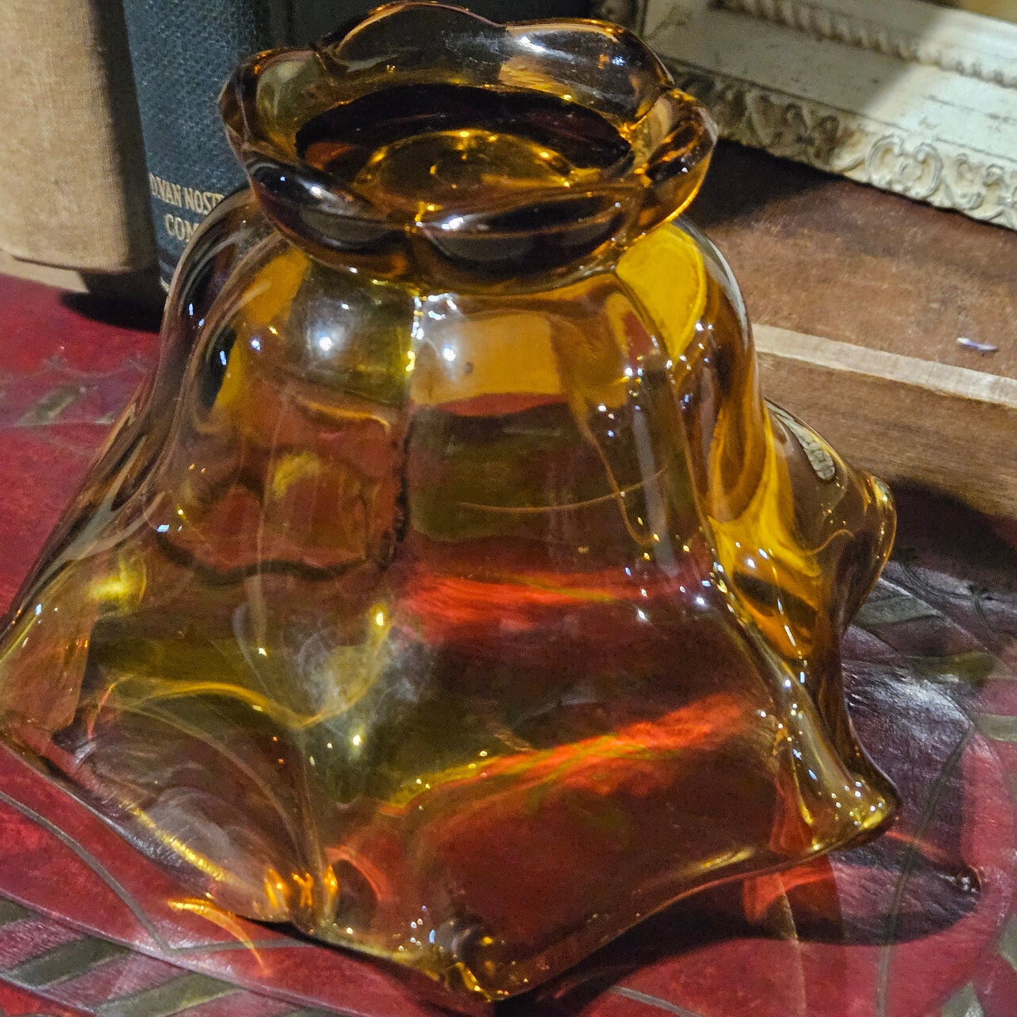 Antique Amber Gold Glass Sundae Bowl