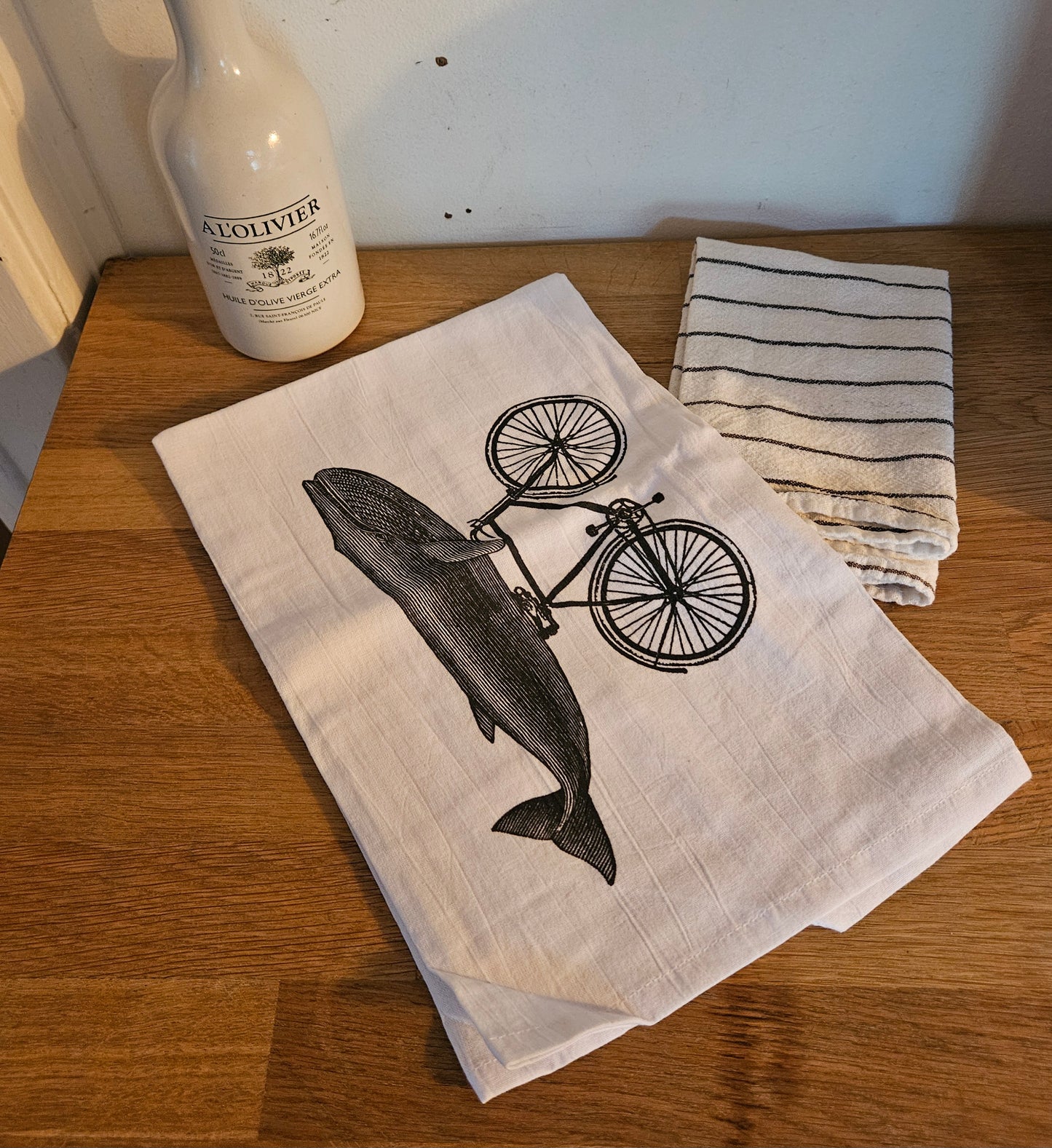 Whale on a Bicycle Tea Towel