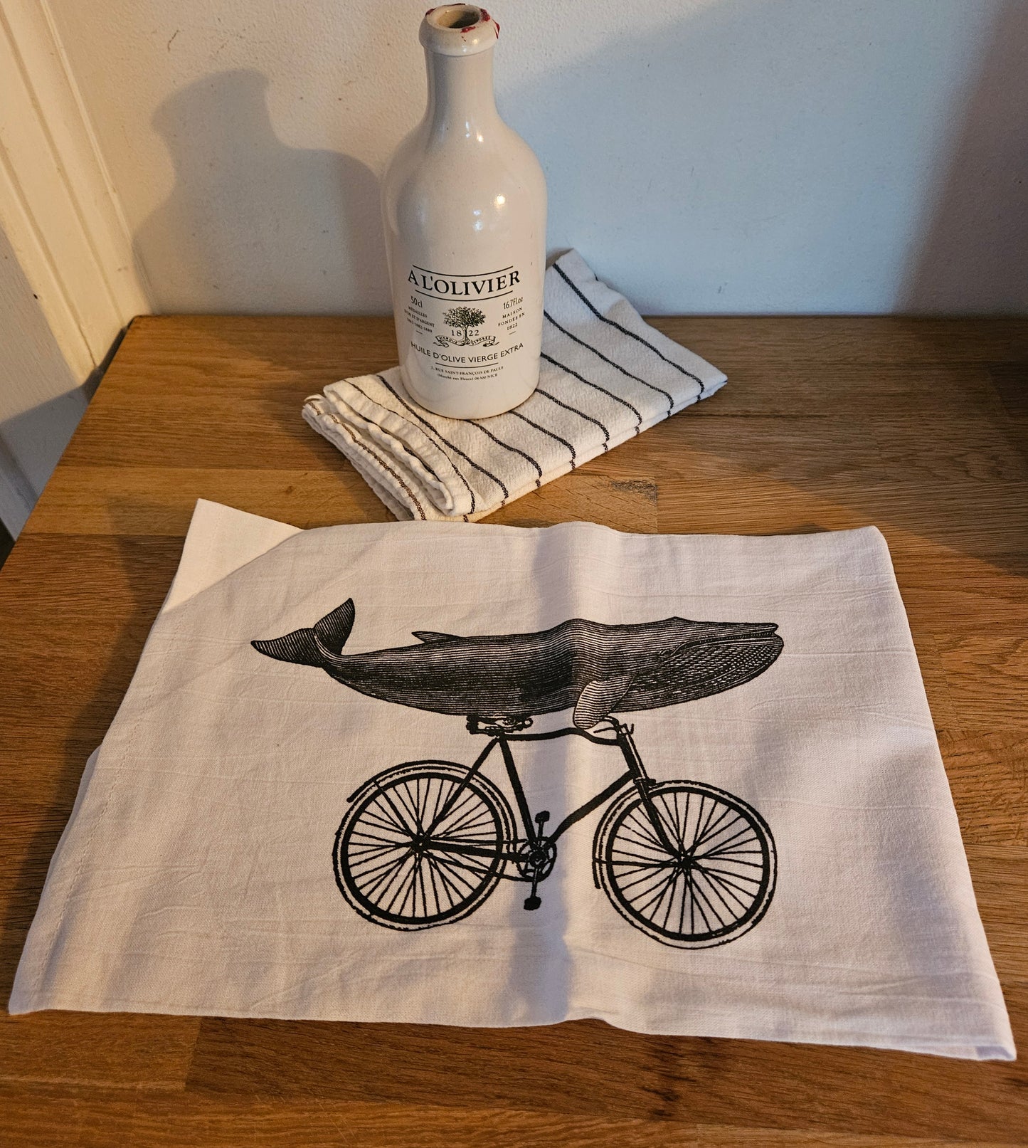 Whale on a Bicycle Tea Towel