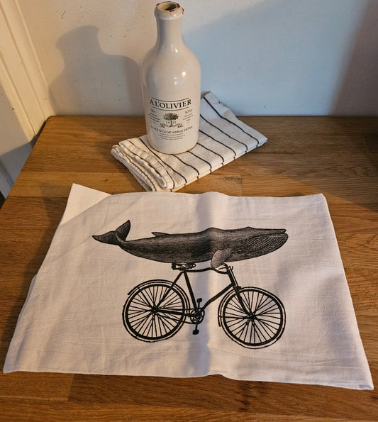 Whale on a Bicycle Tea Towel