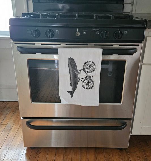 Whale on a Bicycle Tea Towel